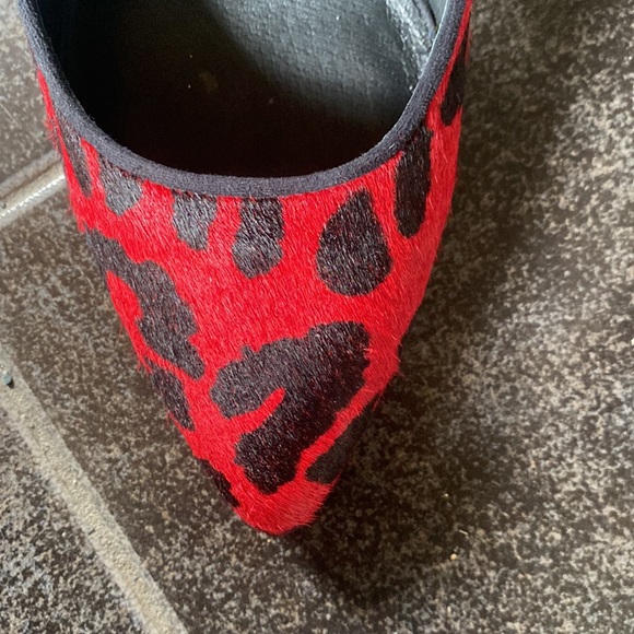 Genuine Leather Red Mohair Leopard Print High Heels - Picture 4 of 6